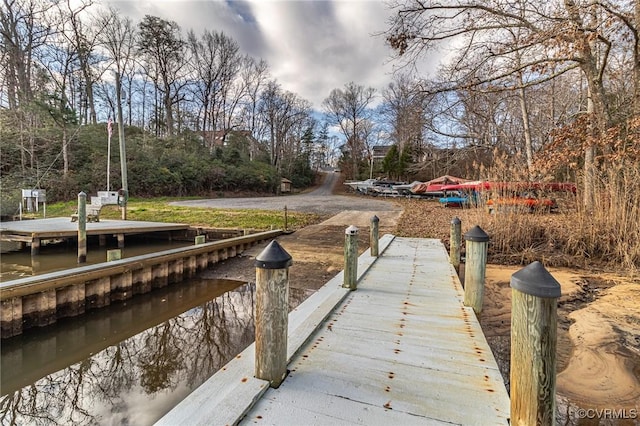 view of dock featuring a water view