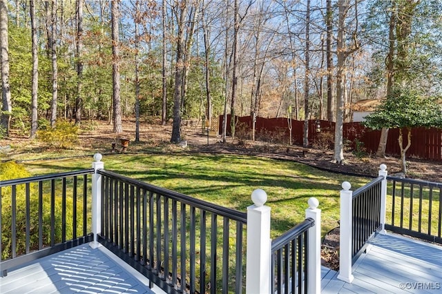 deck with a lawn and fence