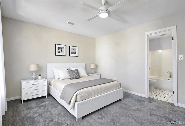 bedroom featuring carpet flooring, visible vents, and baseboards