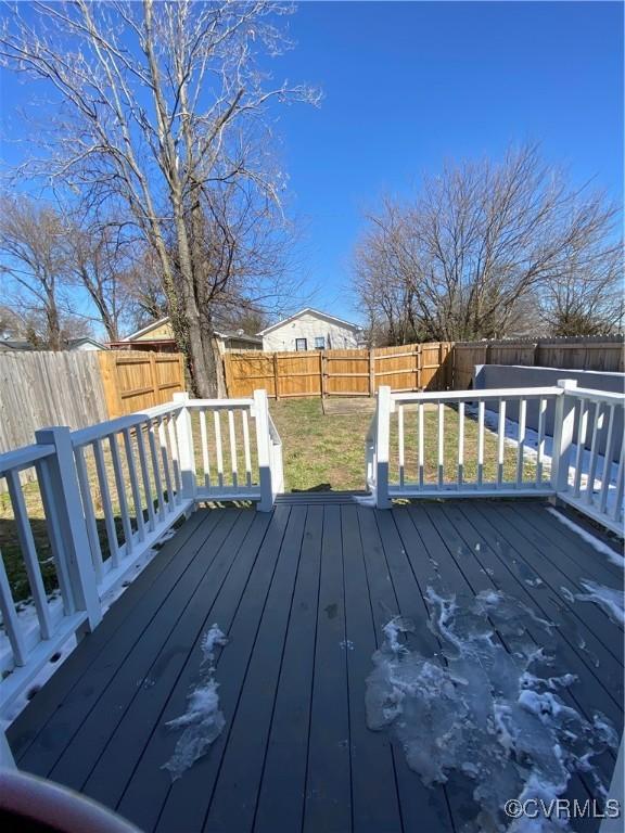 wooden terrace featuring a fenced backyard