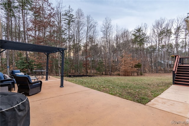 view of patio / terrace featuring grilling area and stairs