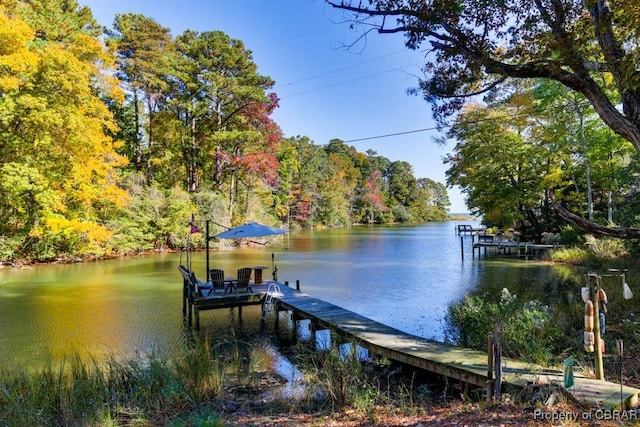 view of dock featuring a water view