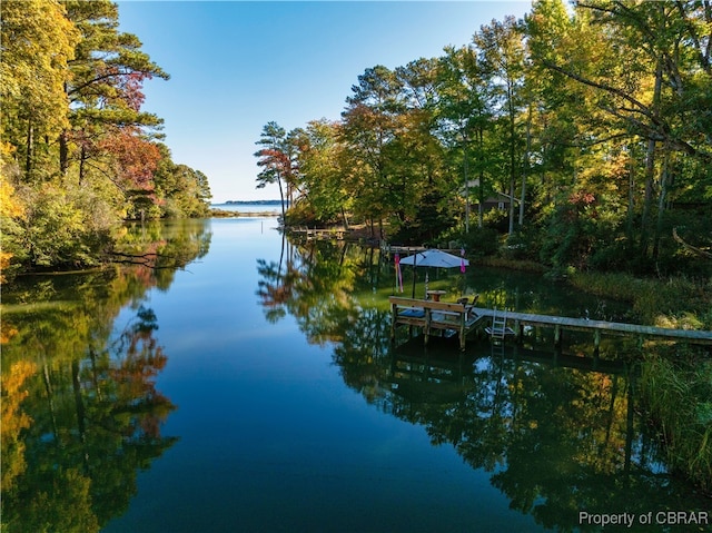 view of dock with a water view