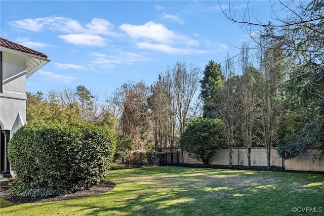 view of yard with a fenced backyard