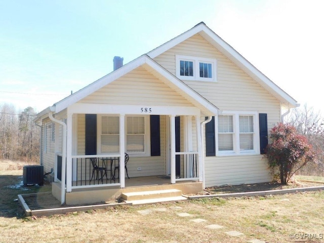 view of front of house featuring central air condition unit and covered porch