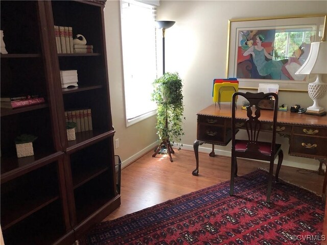 office featuring wood finished floors and baseboards