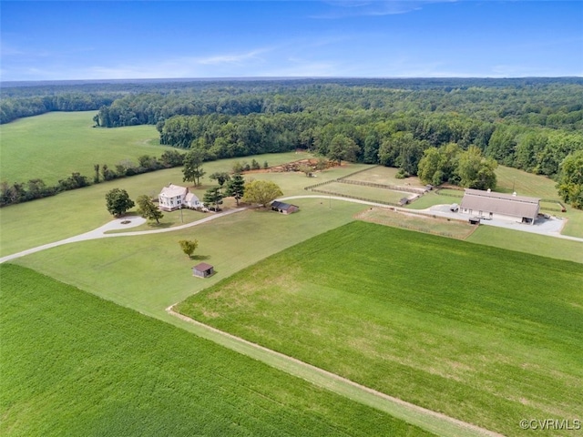 birds eye view of property with a rural view and a view of trees