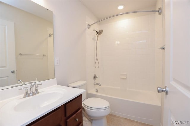 full bathroom with toilet, tile patterned floors, shower / washtub combination, and vanity