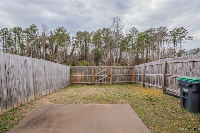 view of yard featuring a patio area and a fenced backyard