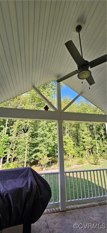 view of patio with grilling area and ceiling fan