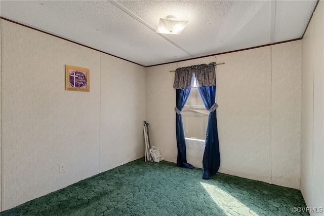 unfurnished room featuring a textured ceiling and carpet floors