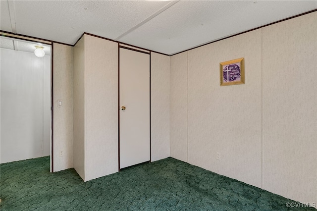 below grade area with a textured ceiling and carpet floors