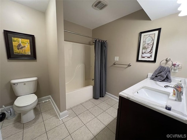 full bathroom featuring toilet, tile patterned flooring, visible vents, and baseboards