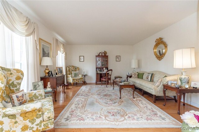 living room featuring light wood-style flooring