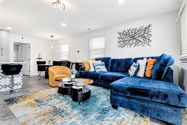 living area with recessed lighting