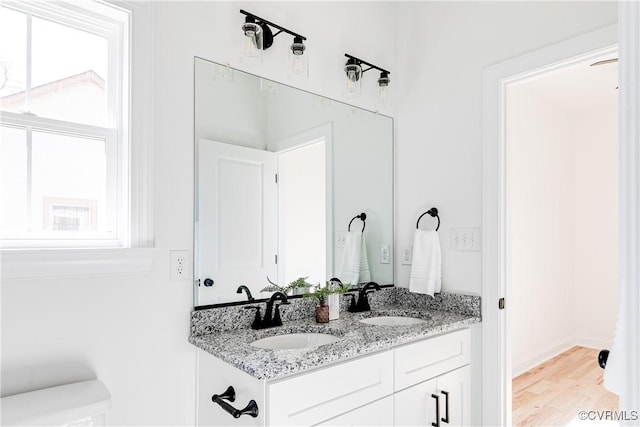 bathroom with a wealth of natural light, a sink, and double vanity