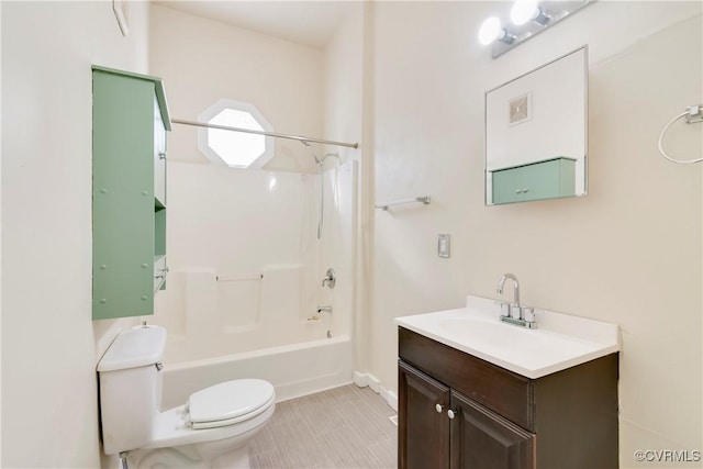 full bath featuring shower / tub combination, vanity, and toilet