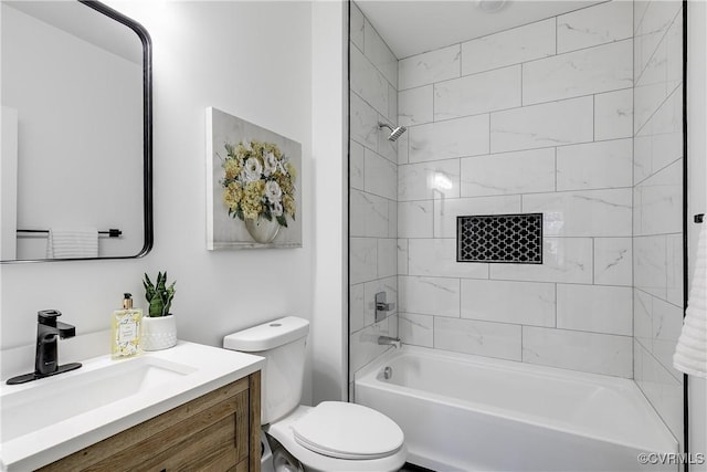 bathroom with  shower combination, vanity, and toilet