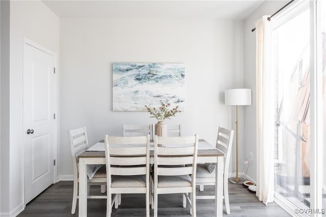 dining room featuring wood finished floors and baseboards