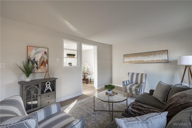 living room featuring baseboards and wood finished floors