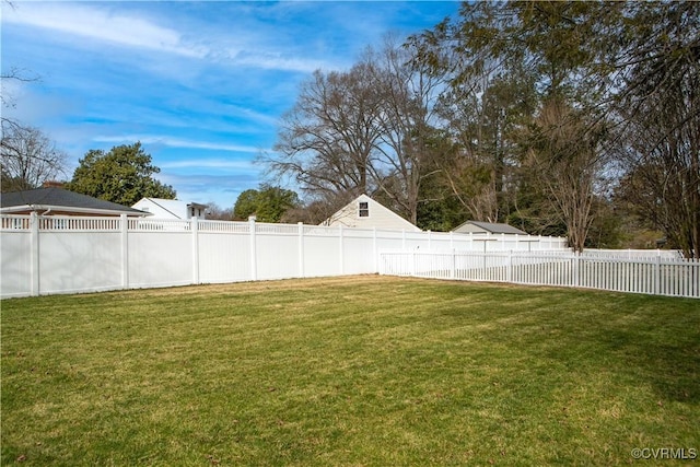 view of yard with a fenced backyard