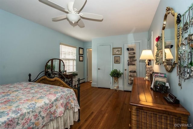 bedroom featuring ceiling fan and wood finished floors