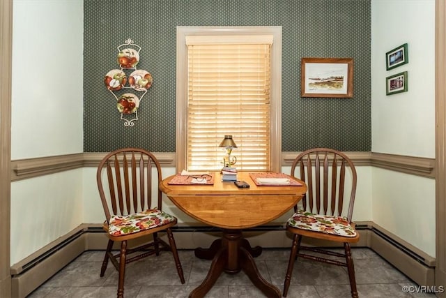 dining area with wallpapered walls