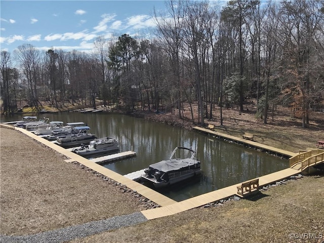 view of dock featuring a water view