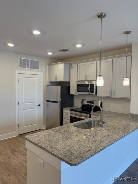 10530 Stony Bluff Dr Unit 304, Ashland, VA 23005 - kitchen featuring a sink, visible vents, appliances with stainless steel finishes, and a peninsula