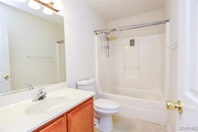 bathroom featuring shower / bath combo, vanity, and toilet