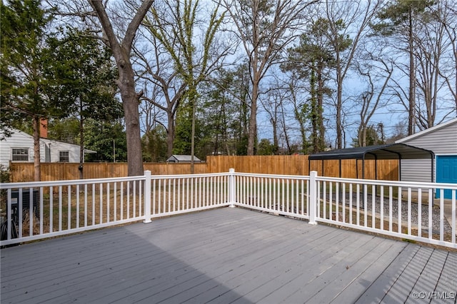 wooden deck with a fenced backyard