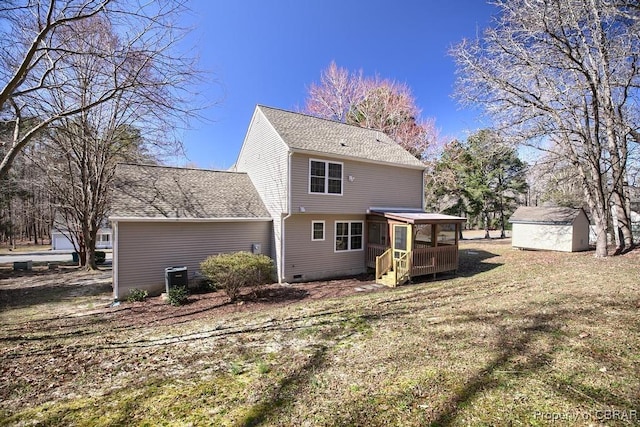 5475 Crany Creek Dr, Gloucester, VA 23061 - back of house with a sunroom, a shingled roof, and crawl space