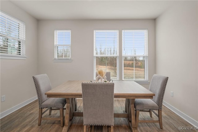 dining room featuring wood finished floors and baseboards