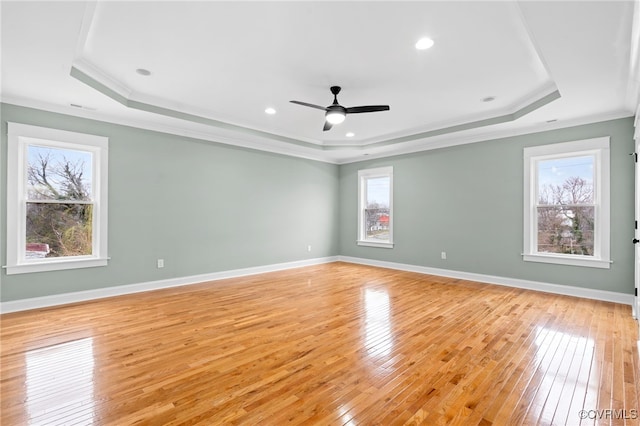 616 N 37th St, Richmond, VA 23223 - spare room with a raised ceiling, ornamental molding, light wood-type flooring, and ceiling fan