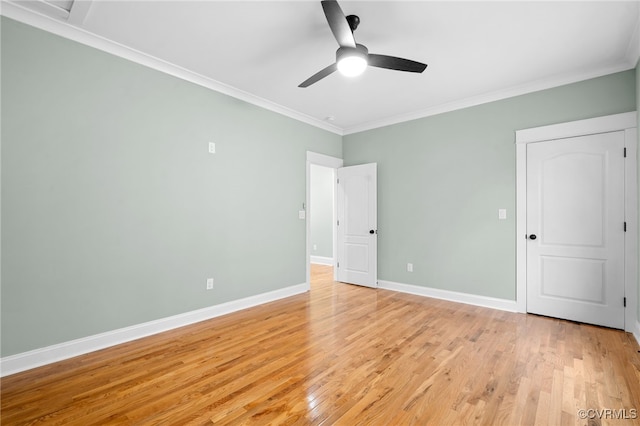 616 N 37th St, Richmond, VA 23223 - unfurnished bedroom featuring crown molding, light wood finished floors, and a ceiling fan