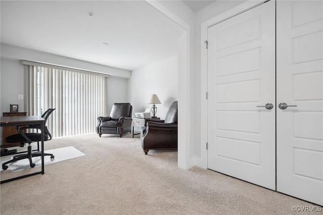 view of carpeted home office