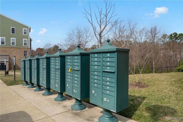 view of community with a lawn and mail area