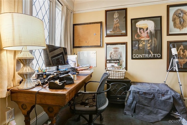 office area featuring crown molding