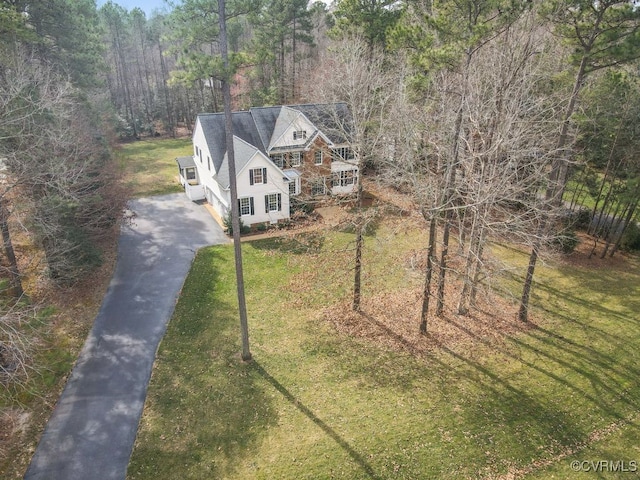 drone / aerial view with a forest view