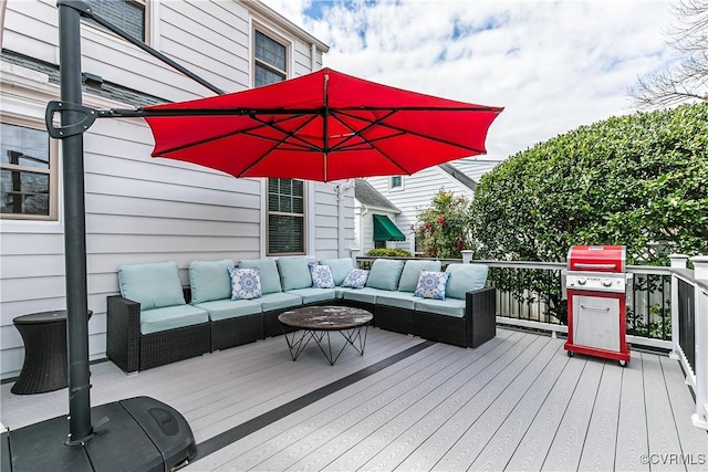 wooden deck with an outdoor hangout area