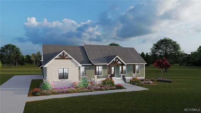 view of front of property with a front lawn and board and batten siding