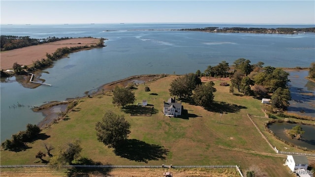 aerial view featuring a water view and a rural view