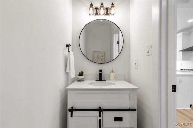 bathroom featuring wood finished floors and vanity