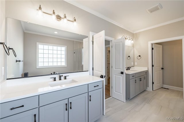 8383 Mount Eagle Rd, Hanover, VA 23005 - bathroom with ornamental molding and two vanities