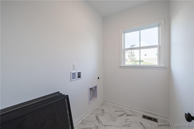 laundry room with baseboards, laundry area, visible vents, and hookup for an electric dryer