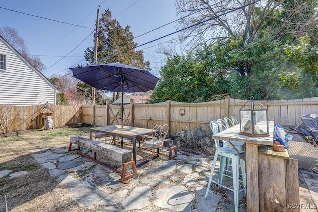 view of patio / terrace with outdoor dining area and a fenced backyard