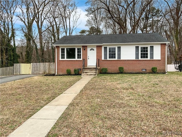 605 Conley Rd, Richmond, VA 23227 - single story home with crawl space, brick siding, fence, and a front lawn