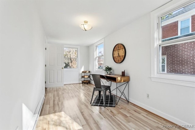 office featuring baseboards and wood finished floors