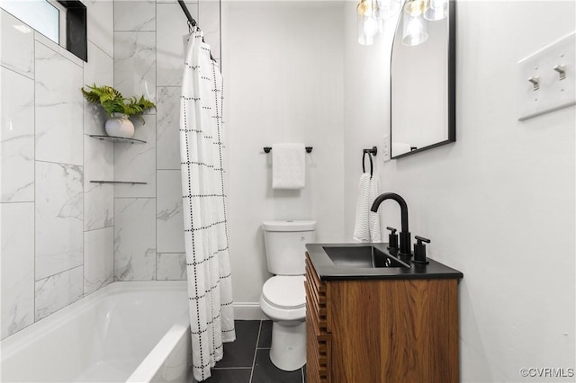 bathroom with vanity, toilet, and shower / bath combo with shower curtain