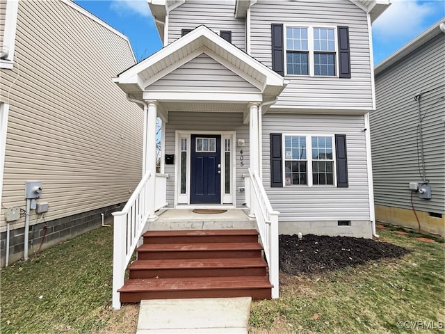 entrance to property featuring crawl space